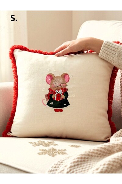 shules collection Bi̇anca Embroidered Ruffled Buldan Linen Pillowcase (43 X 43) 1 Piece Without Filling