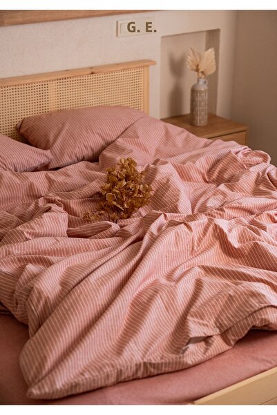 Monolisse Line %100 Cotton Ranforce Akay Red Yarn Dyed Duvet Cover Set Double Size - 200X220 cm