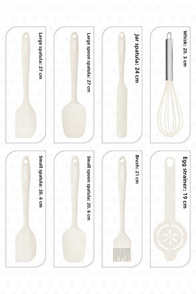 valletta Drongo Heat Resistant Fireproof Non-Stick Silicone Spatula Set 8 Pieces Vanilla