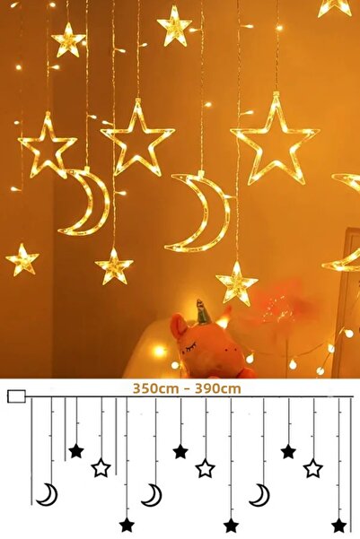 goldixpir Lumină decorativă Ornament cu sârmă cu stele și lună Lumină decorativă cu perdea cu LED 3 metri Lumină pentru ziua de naștere de Anul Nou