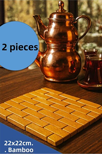 TARIK HOME 2 Pieces Decorative Natural Bamboo Trivets 22X22 cm - Heat Resistant, Modern, under Pot Teapot