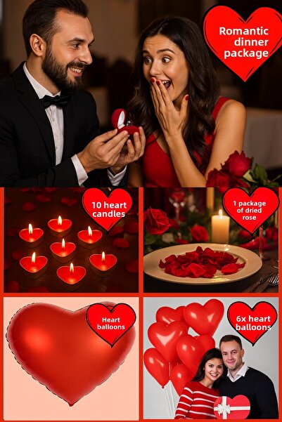 Parti dolabı Heart Balloon Candle Romantic Dinner Set I Love You Written Balloon Dusty Rose Anniversary Marriage Proposal
