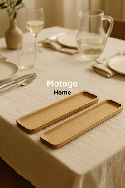 Mottogo 2-Piece Bamboo Thin Serving Plate – 32.5 × 9 × 1.5 cm