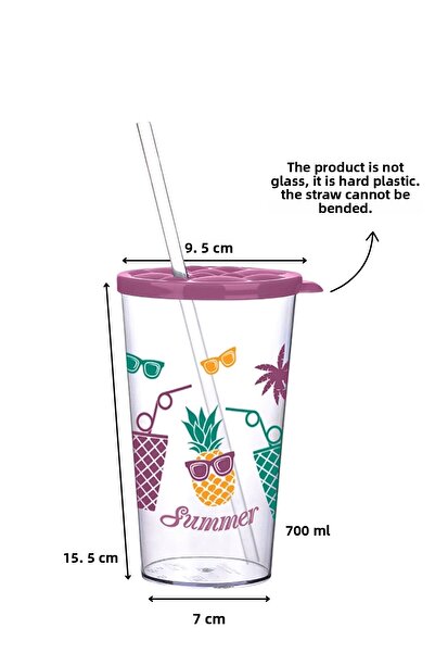 ELDİPA 700 ml Patterned Cold Drink Cup Bpa-Free Hard Plastic Unbreakable Tumbler with Straw Lid