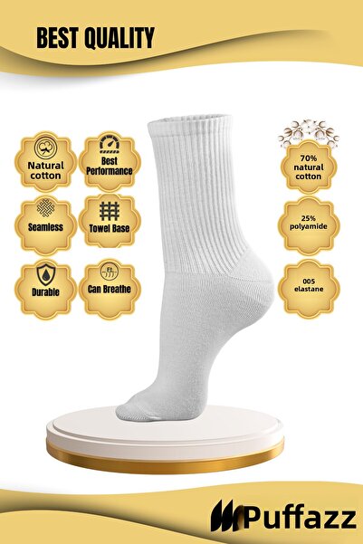 PUFAZZO Unisex Tennis Sports Socks Set of 5 - Natural Cotton, Seamless, Towel Sole, Tennis, College Socket Socks