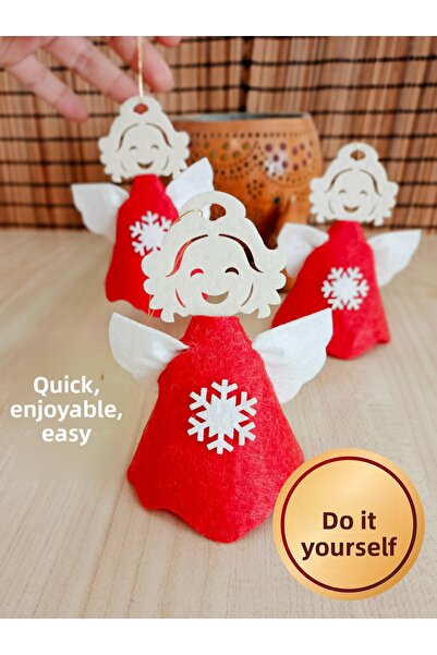 Kabajur DIY Felt Christmas Ornament – Red Angel Figure, Easy Assembly, Set of 3 Felt Angels