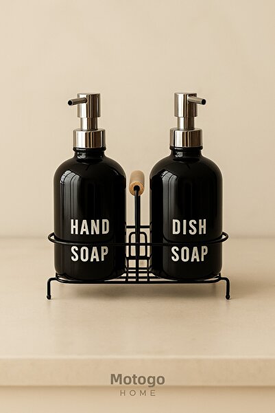 Mottogo Set de 2 dozatoare de săpun din sticlă – alb cu pompă metalică (săpun de mâini + săpun de vase)