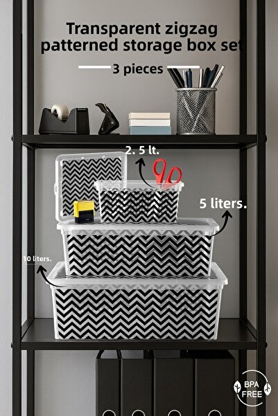 Nandy Home 3-Piece Transparent Zigzag Themed Multi-Purpose Storage Box Set 2....