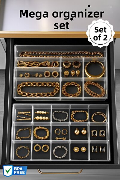 Nandy Home Set de 2 Mega Organizatoare Transparente cu mai multe compartiment...