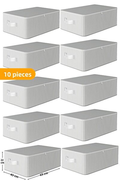 Serstil 10 Pieces Anthracite Striped Large Size Underbed and Sofa Bed Bag - 65X45X22 cm - Organizer.