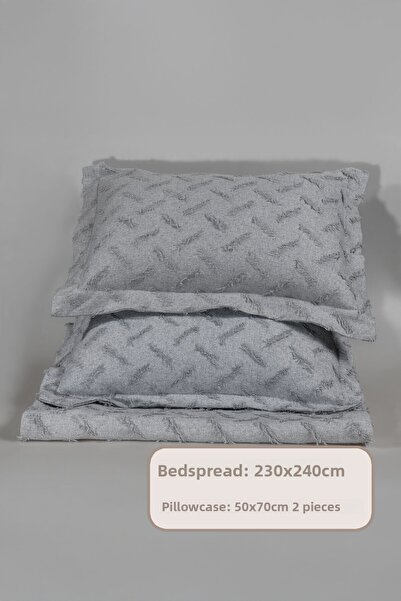 Elart Liya Bedspread Set Double Size Cotton Nordic Tufted 3 Pieces (230X250 cm) Gray