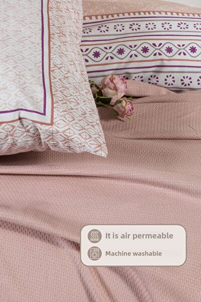 Elart Liya Duvet Cover Set Double Size Cotton 5 Pieces (200X220 cm) Powder