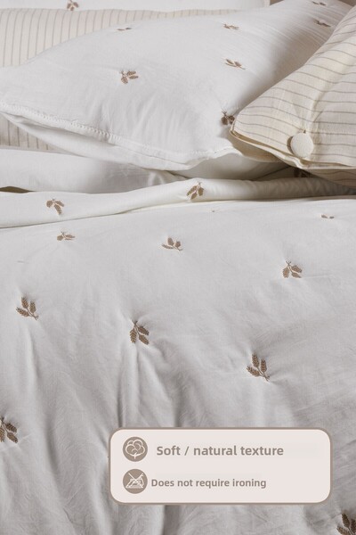 Elart Larissa Bedspread Set Double Size Embroidered (220X240 cm) Beige