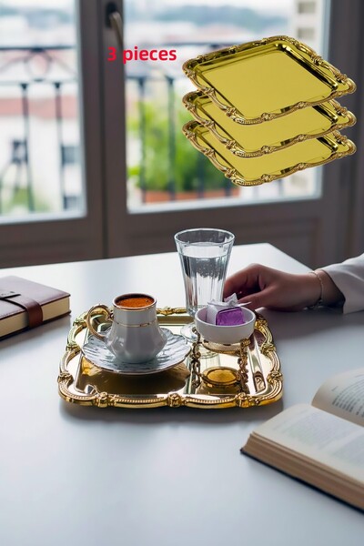 EVSTYLE 3-Piece Gold Ivy Tray - Stainless Steel