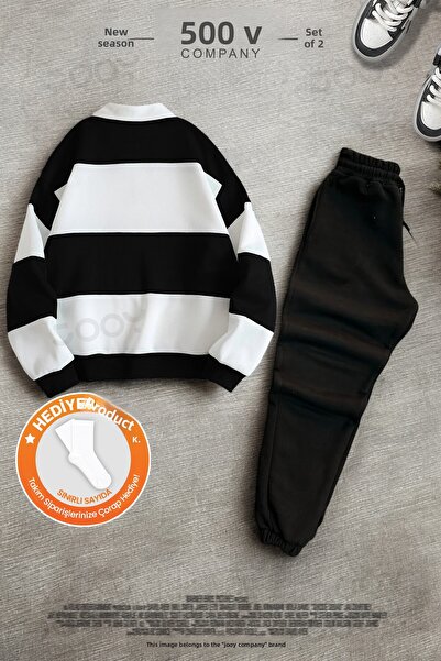 Jooy Black Half-Zip Sweatshirt - Sweatpants 3 Thread Combed Cotton Set