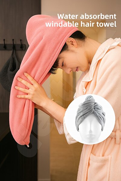 Destpak Buttoned Hair Towel - Water Absorbent Suitable for All Hair Lengths - Suitable for Longest Hair - Elastic