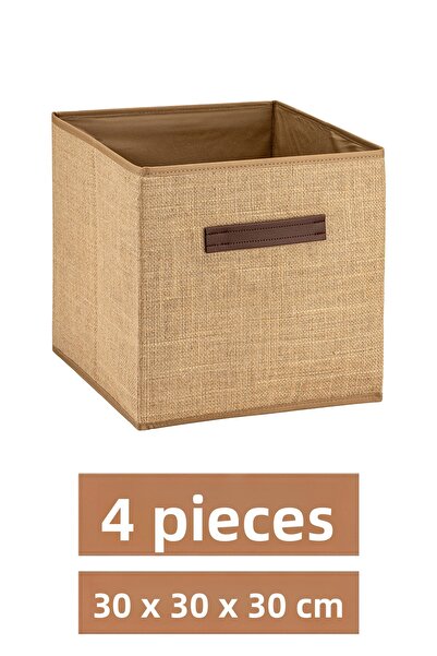 PH Prendi Home 4-Piece Jute Fabric Closet Organizer Box - 30X30X30 cm Foldable Multi-Purpose Storage Box