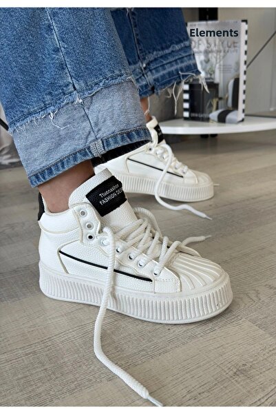 ALFA AKSESUAR 03 Estim White Skin Black Detailed Lace up Sneakers