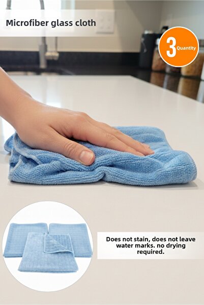 Orvila 3-Piece Blue Square Pattern Microfiber Kitchen Cloth General Cleaning Cloth Surface Cleaning Cloth 37.5X40 cm
