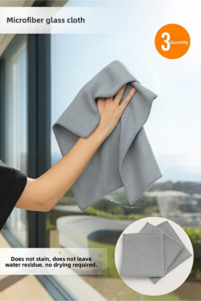 Orvila 3-Piece Gray Diamond Pattern Microfiber Glass Cloth General Cleaning Cloth Sensitive Surface Cleaning Cloth 40X40 cm