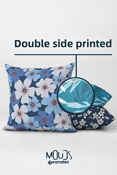 Moud's Punch Embroidery Pattern Double Sided Digital Printed Color Flowers Patterned Throw Pillow Cover