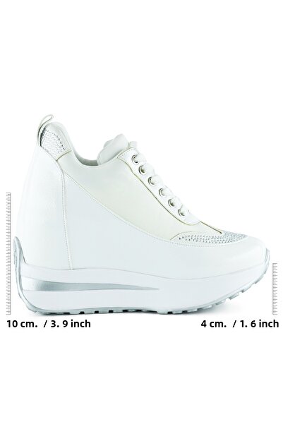 Erkan Saçmacı Tatyana Plus White Patent Leather Stone Laced Hidden Wedge Heeled Casual Shoes