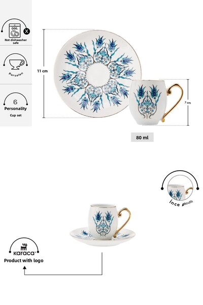 Karaca Set de căni de cafea İznik pentru 6 persoane 80 ml Aur