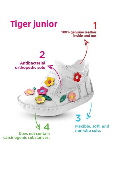 KAPTAN JUNIOR Dívčí ortopedická obuv z pravé kůže - Ilkadım Booties ITDK 205 White