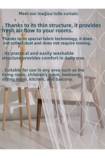 MAGİZA Κουρτίνα από τούλι με μοτίβο γεωμετρίας - Χωρίς πιέτες και κορδόνια, δεν ρωγμάζει, ταιριάζει στο σαλόνι και την κουζίνα, μπαλκόνι και δωμάτιο