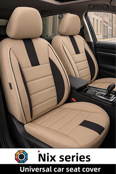 GM-DESIGN غطاء مقعد سيارة من الريش التايلاندي باللون البيج من Onyx - مجموعة كاملة من 5 مقاعد أمامية وخلفية - عالمية