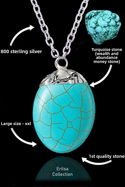 Tesbih Atölyesi قلادة بحجر الفيروز مقاس XXL - سبائك فضية ومعتمدة