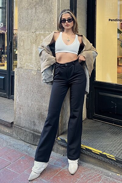 la & vetta Loose Cut Black Pleated Trousers