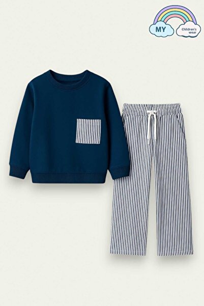 My Kids Wear Σετ φούτερ και παντελόνι για κορίτσια – Navy Blue ριγέ 2-10 ετών...