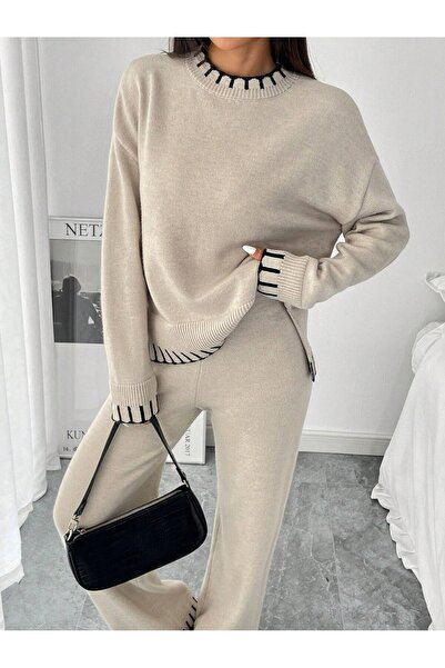 banessa Γυναικείο Σετ Πλεκτό Πουλόβερ και Παντελόνι με λαιμόκοψη
