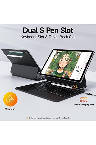 m.tk moveteck Samsung Galaxy Tab S9 Fe Plus 12.4" Compatible Magic Keyboard Touchpad Rgb Illuminated Keyboard Case Sm-X610