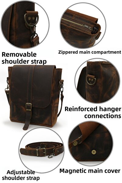 Cappadocia Vintage 6051 Brown Genuine Real Leather Handmade Postman Shoulder Crossbody Bag