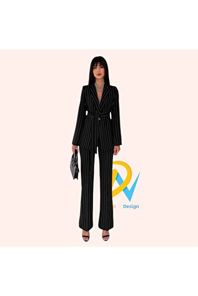 Nilo Női öltöny, öves kendős gallér Blézer dzseki Pipe szárú rugalmas nadrág