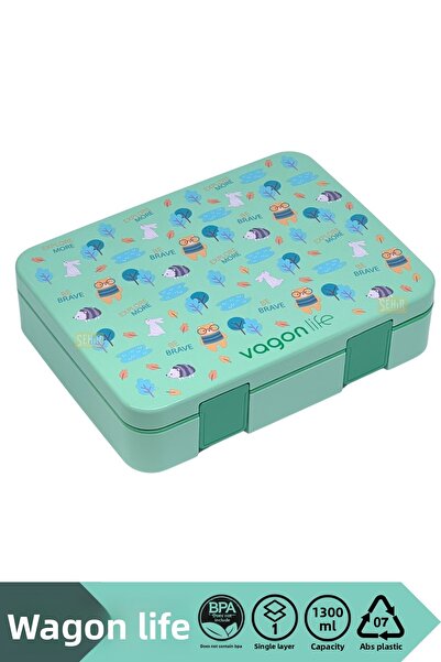Vagonlife Bento 1300ml Lunchbox New Collection Single Layer 4 Compartments Abs Plastic Children's Lunch Box Food Container
