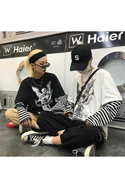 Touz Angel With A Banderole Printed Fake Sleeves Unisex Λευκό T-shirt