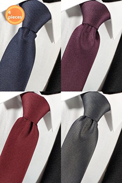 BLC Basic Line Co. مجموعة من 4 ربطات عنق ومنديل مميزين باللون الأزرق الداكن والبرقوقي والأحمر الداكن والدخاني