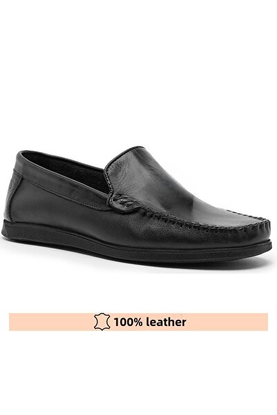 Fine Ayakkabıcılık Genuine Leather Black Men's Rok Loafer Summer Shoes 39-45