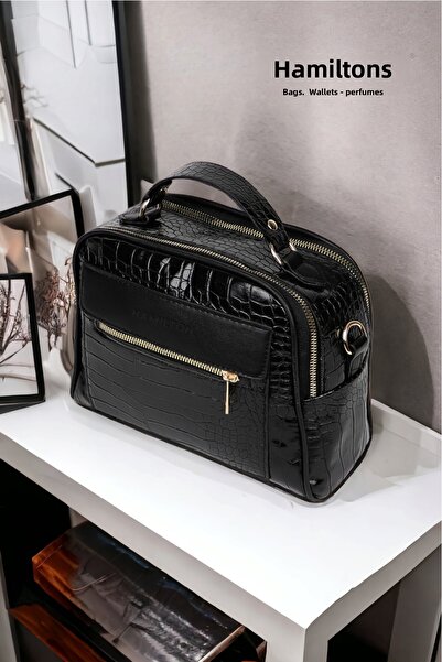 HAMILTON Original Women's Crossbody and Handbag with Adjustable Strap Leather Patent Leather Three-Eye Large Stylish Shoulder and Hand Bag