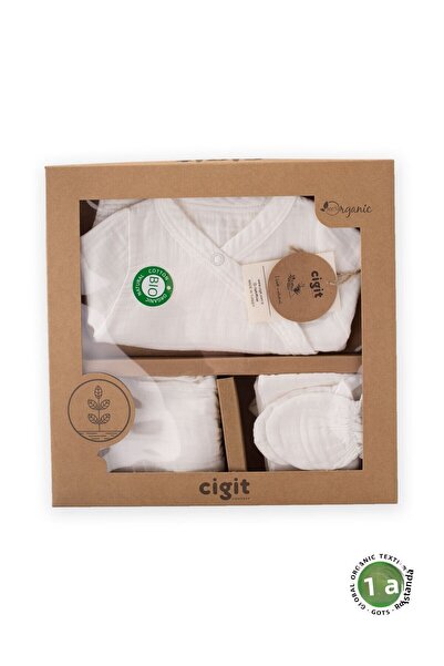 Cigit Set Bebeluş Ieşire Spital Ecologic 0-3 Luni Ecru