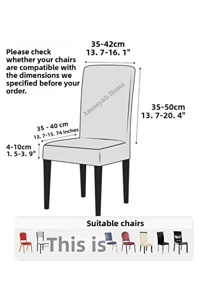 AMASYALI HOME Chair Cover 6 Pieces Light Beige Bamboo Piti Square Patterned Lycra Fabric Elastic Chair Cover