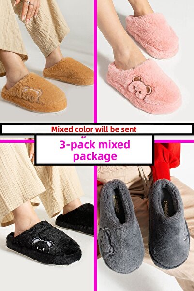 StWenn 3-Pack House Slippers Dowry Guest Slippers Winter Slippers Noiseless Lightweight Orthopedic Sole