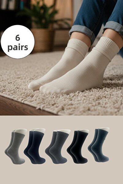 BENİSA ÇORAP Дамски чорапи от агнешка вълна, зимни дебели многоцветни чорапи, комплект от 6 броя