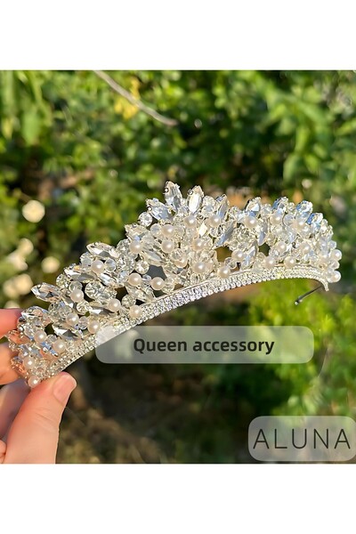 QUEEN AKSESUAR Aluna White Crystal Stone with Pearls Luxury Design Engagement...