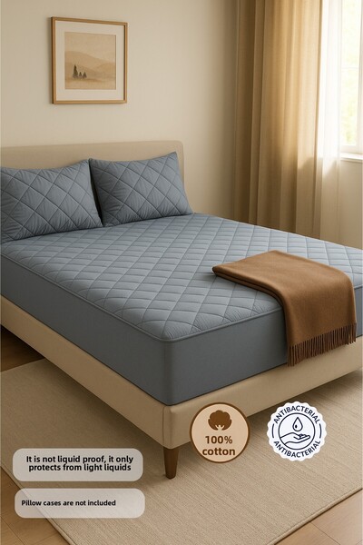 Formeya Сив 100% памучен ватиран протектор за легло с пристягане - Протектор ...