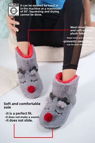 STOCON Women's Deer Figure Home Boots Children's Slippers New Year's Slippers Gray