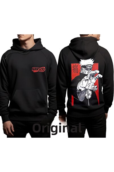 Orijin Tekstil Φούτερ με μαύρη κουκούλα με στάμπα Naruto Pain μπροστά και πίσω
